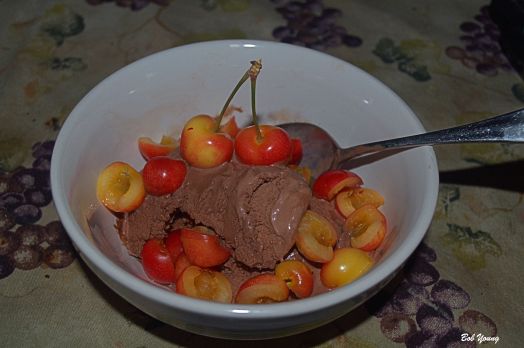 Then for dessert -Chocolate Ice Cream, with Fresh Queen Anne Cherries